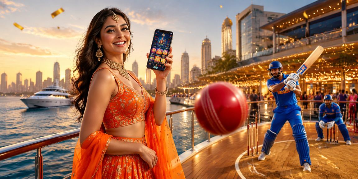 Cricket betting scene in India with neon theme